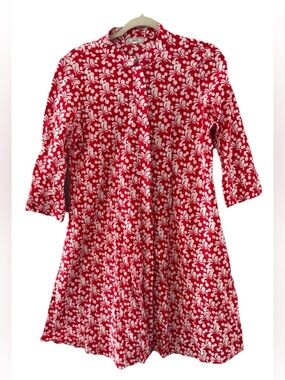 ZURI Kenya Button Down Red and White Floral Dress Tropical EUC Size Small